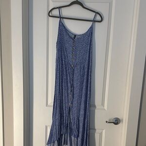 Blue Spaghetti Strap Button-Down Dress